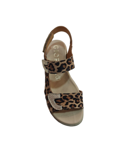 Sandalia de cuña y plataforma muy cómoda leopardo y platino