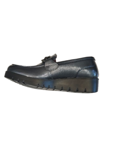 Zapato de piel tacón color azul en charol