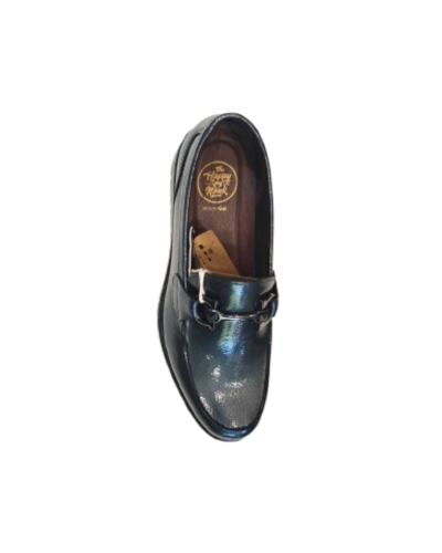 Zapato de piel tacón color azul en charol