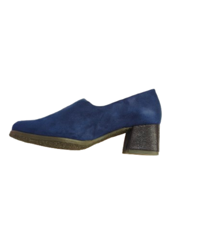 Zapatos abotinados elástica de tacón color azul navi