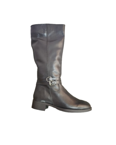 Bota plana de piel color negro