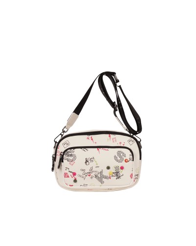 Bolso bandolera con blanco y  dibujo de Pepe Moll tamaño pequeño