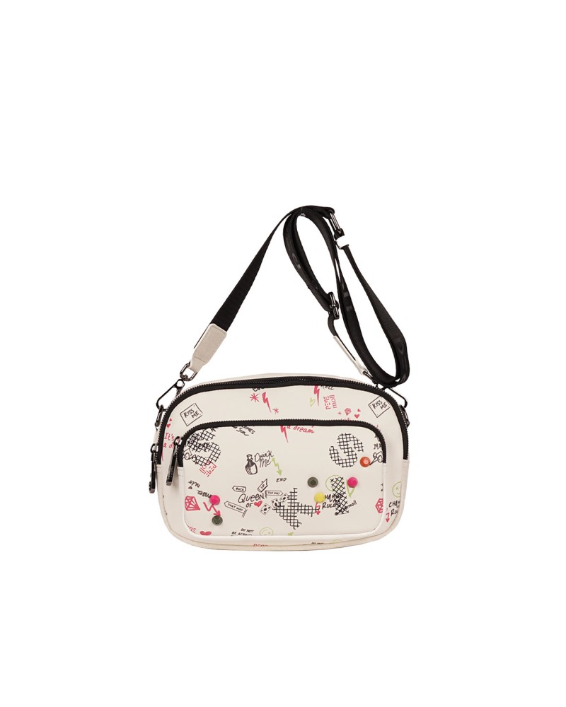 Bolso bandolera con blanco y  dibujo de Pepe Moll tamaño pequeño