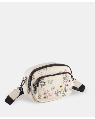Bolso bandolera con blanco y  dibujo de Pepe Moll tamaño pequeño