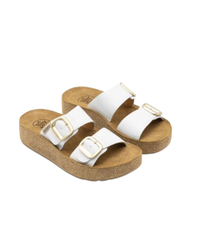 Sandalia cómoda de verano bio con hebillas taupe