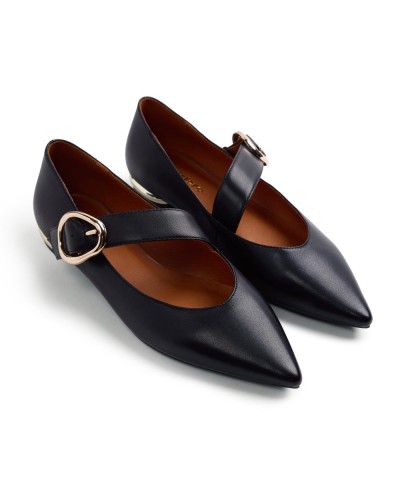Mocasín con hebilla con tacón bajo con ribete dorado Mocasín hebilla de gioseppo  color negro